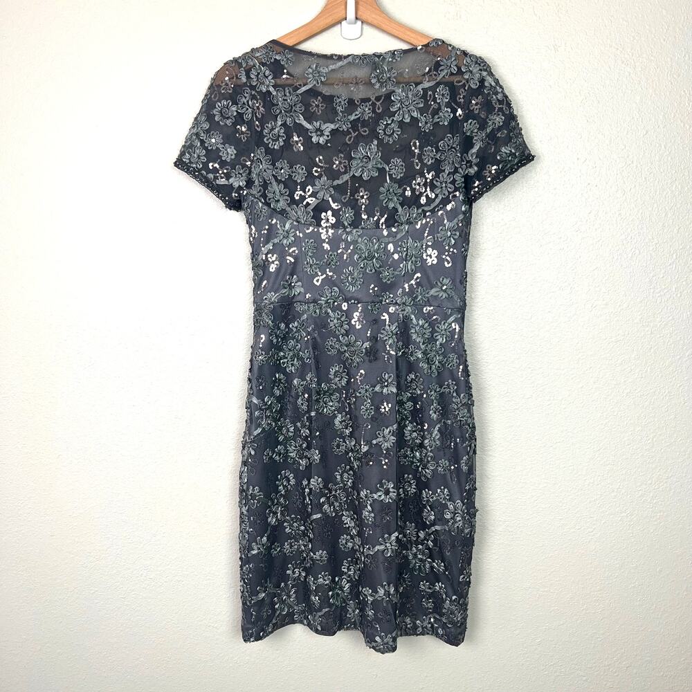 Sue Wong Nocturne Size 8 Short Sleeve Sheath Silver Sequin Cocktail Dress - Picture 11 of 13
